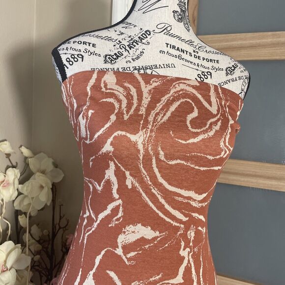 Fashion Nova Orange Print Tube Bodycon Midi Dress Size Medium - Picture 2 of 7